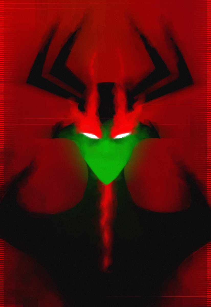 1boy, aku_(samurai_jack), beard, black_hair, colored_skin, commentary, demon, english_commentary