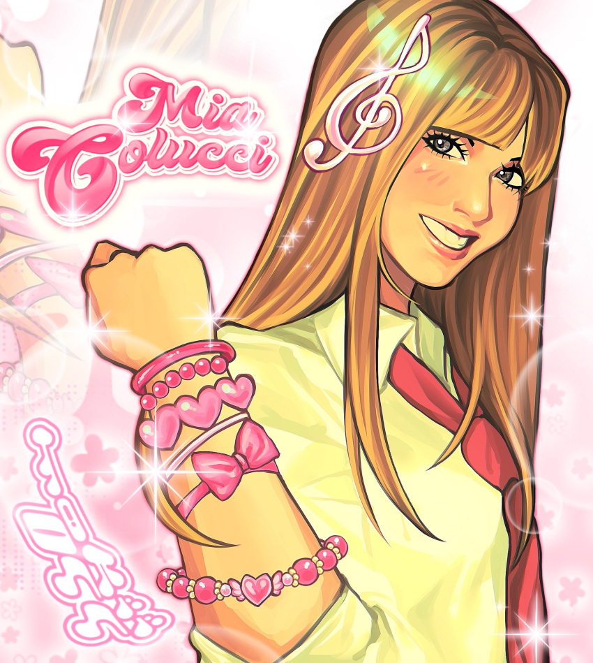 1girl, animification, bead_bracelet, beads, blonde_hair, blunt_bangs, blurry, bokeh