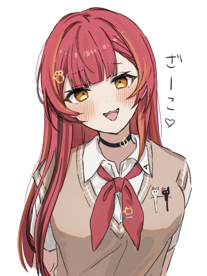 1girl, :d, blunt_bangs, blush, breasts, choker, hair_ornament, kuritaso111
