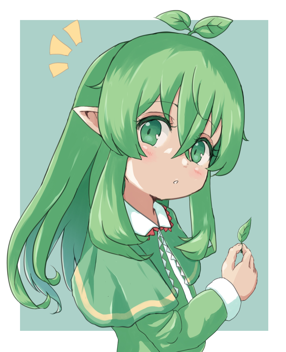 1girl, ^^^, capelet, dress, frills, green_dress, green_eyes, green_hair