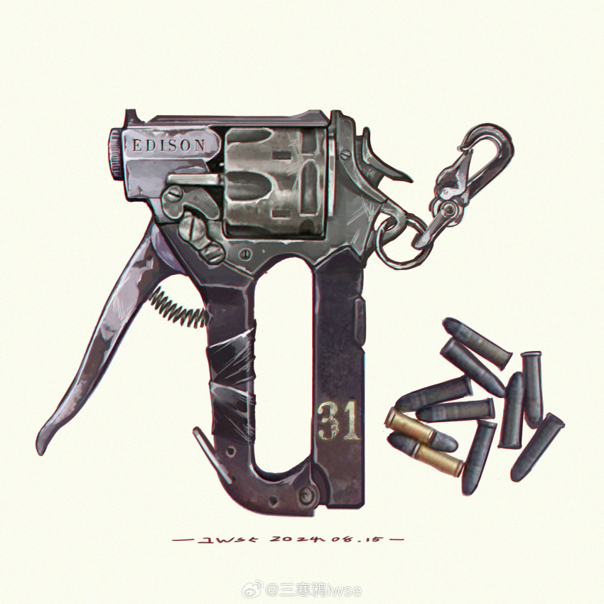 artist_name, bullet, charm_(object), chinese_commentary, chromatic_aberration, commentary_request, dated, gun