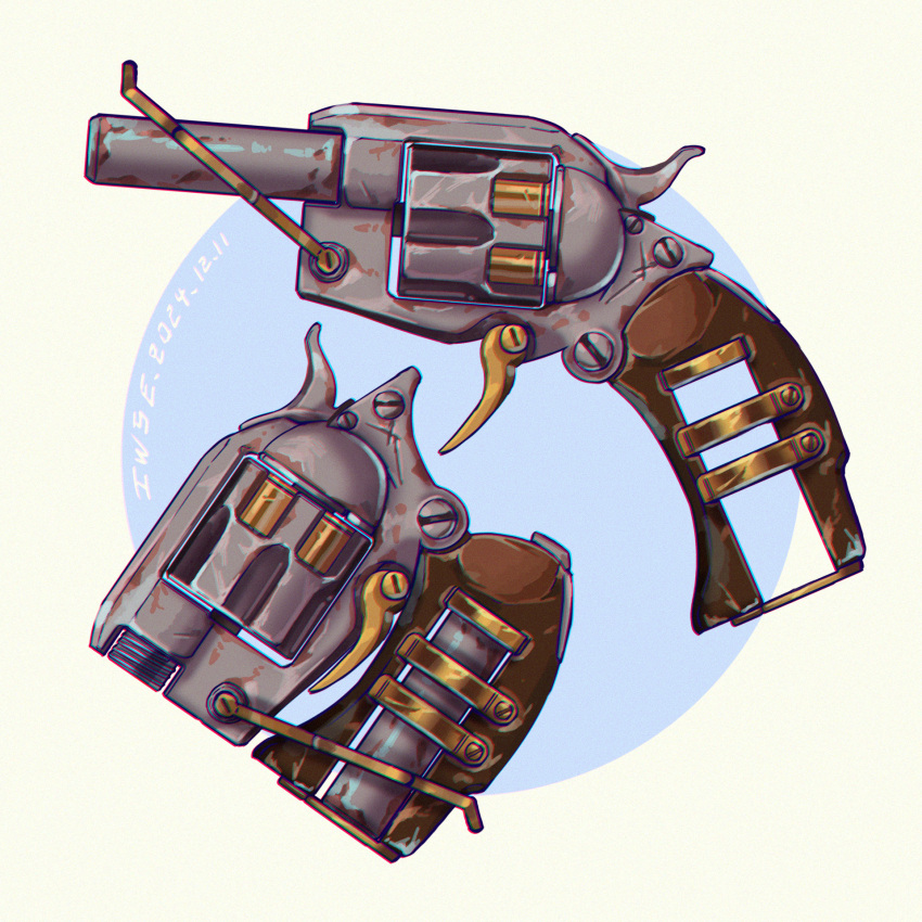 artist_name, blue_background, chinese_commentary, chromatic_aberration, commentary_request, dated, english_commentary, gun