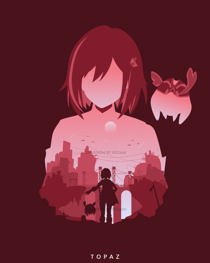 1girl, artist_name, bird, bridge, character_name, commentary, commission, english_commentary