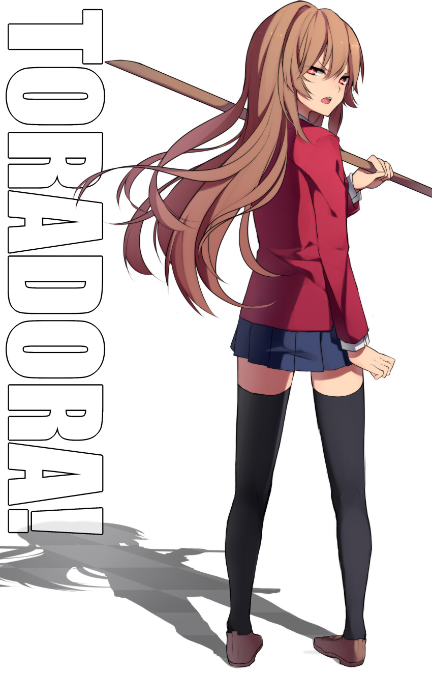 absurdres, aisaka_taiga, bad_id, black_legwear, bokken, brown_eyes, brown_hair, from_behind