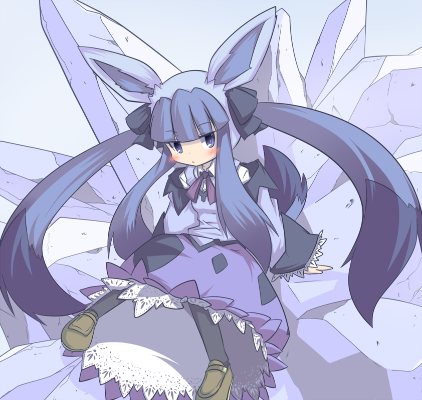 blush, gijinka, glaceon, long_hair, nijiirosekai, pantyhose, personification, pokemon, purple, purple_eyes, purple_hair, satsuki_mei_(sakuramochi), solo, very_long_hair, violet_eyes