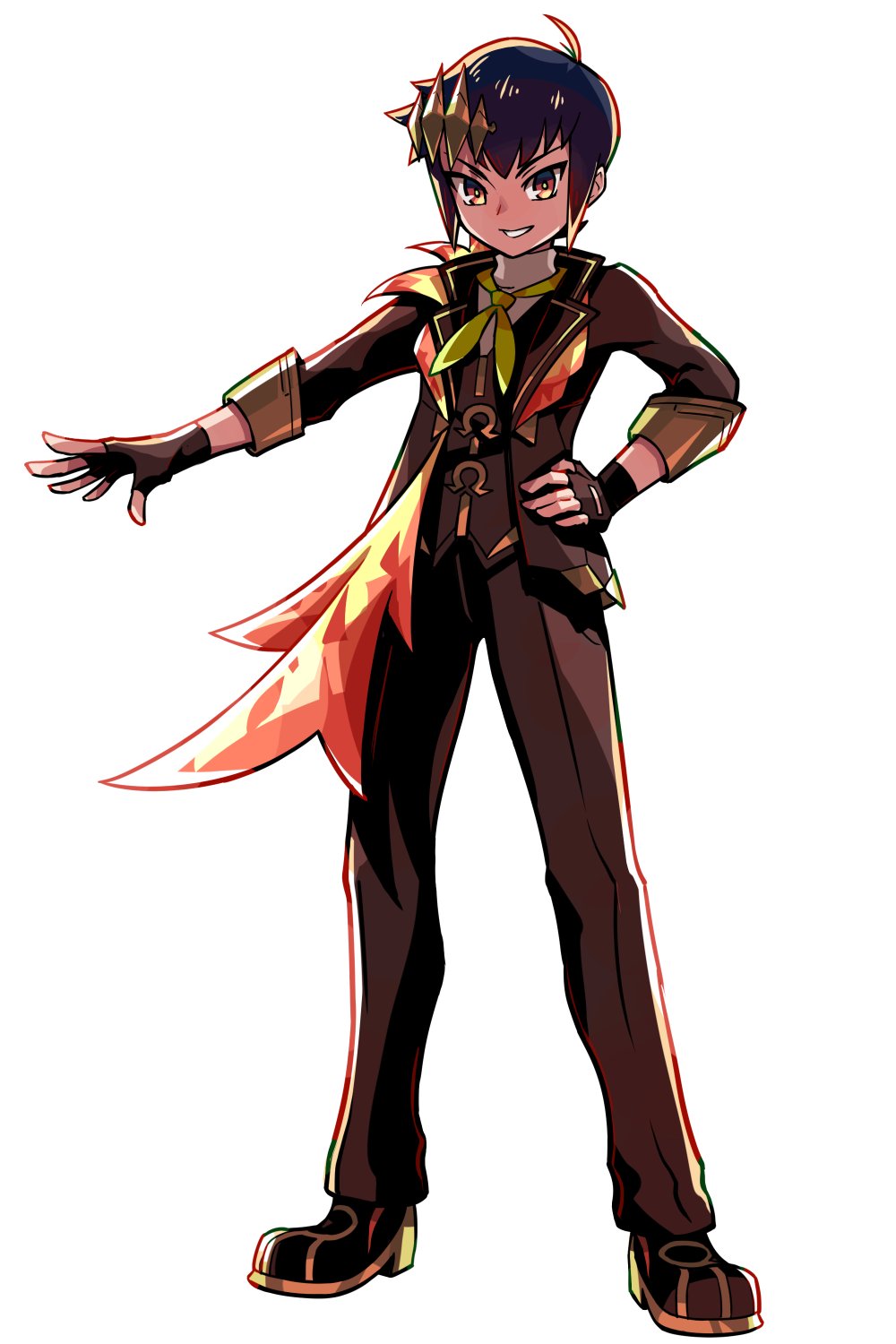 1boy, brendan_(champion)_(pokemon), brendan_(pokemon)_(cosplay), brown_jacket, brown_pants, brown_vest, commentary, ffccll