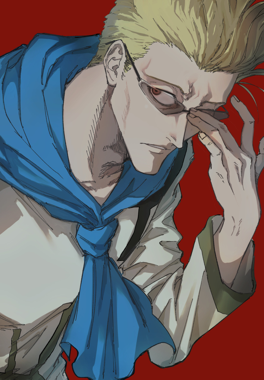 1boy, blue_scarf, genthru, glasses, grey_hair, highres, hunter_x_hunter, long_sleeves