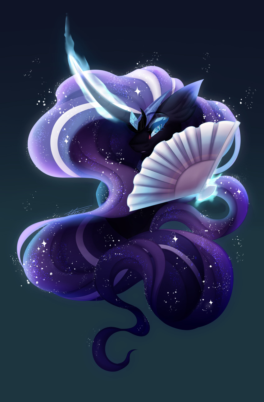 absurdres, animal, dark_persona, highres, horns, horse, inspiredpixels, long_hair, multicolored_hair, my_little_pony, my_little_pony:_friendship_is_magic, nightmare_rarity, purple_hair, rarity_(my_little_pony), single_horn, slit_pupils, solo, sparkle, streaked_hair, two-tone_hair, unicorn