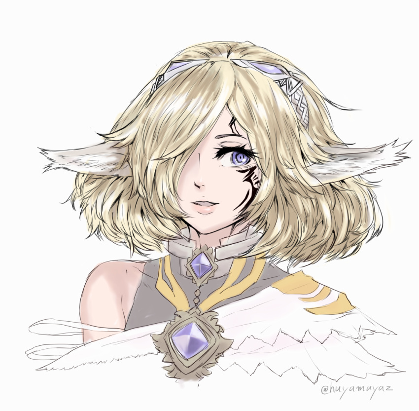 1girl, animal_ear_fluff, black_bodysuit, blonde_hair, blue_eyes, blue_gemstone, bodysuit, celica_(xenoblade_x)