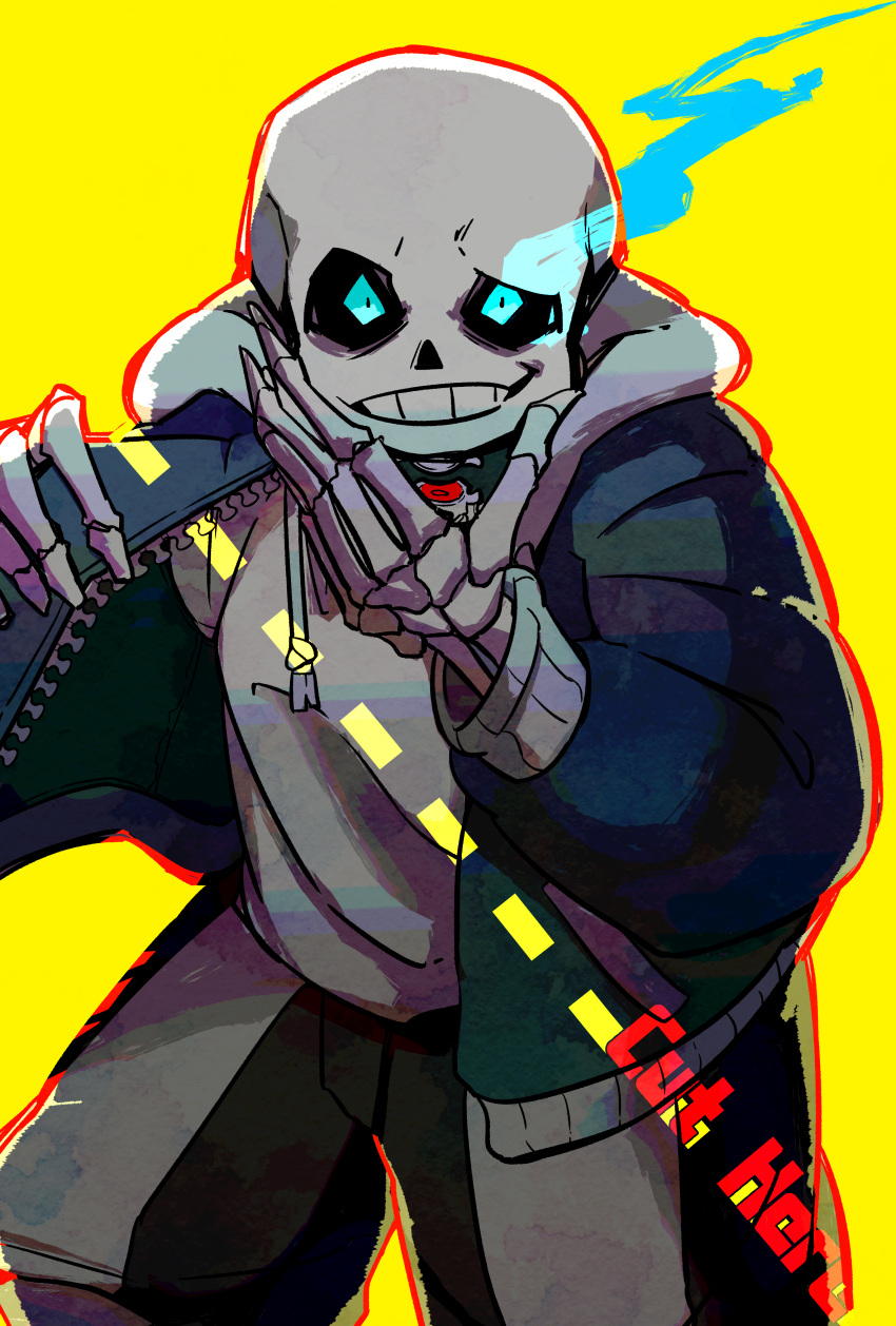 1boy, absurdres, black_sclera, black_shorts, blue_eyes, colored_sclera, genocide_route_(undertale), glowing