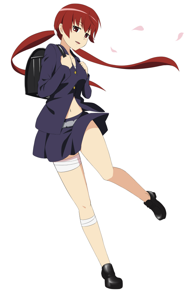 1girl, backpack, bag, bandaged_leg, bandages, black_bag, black_shoes, blazer