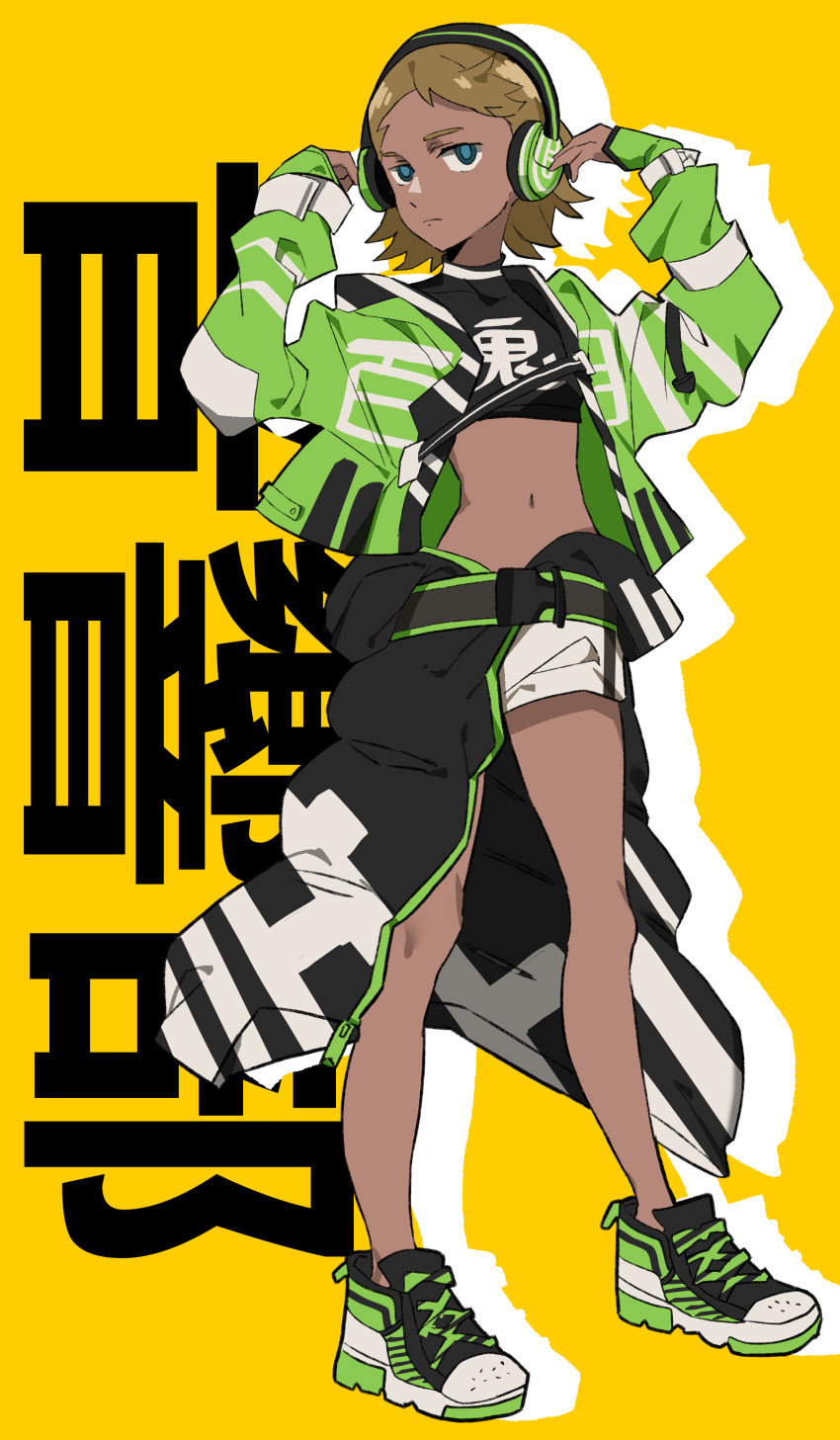 1girl, absurdres, commentary, dark-skinned_female, dark_skin, doumeki_parker, eizouken_ni_wa_te_wo_dasu_na!, headphones