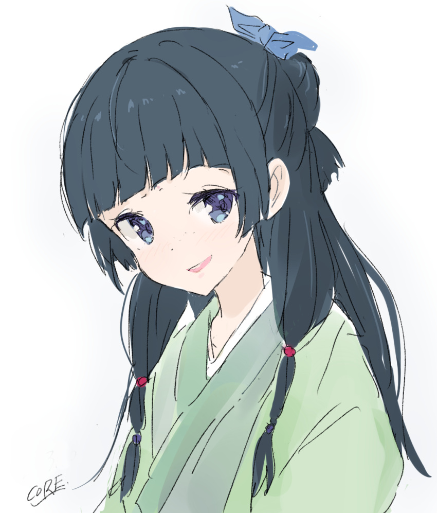 1girl, aoqun, beads, blue_ribbon, blush, chinese_clothes, core_(mayomayo), duijin_ruqun