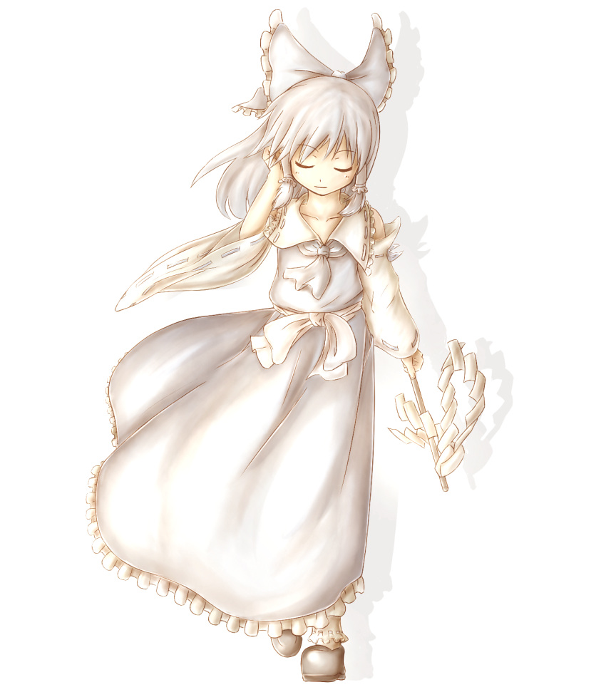 alternate_color, amanojaku, ascot, bad_id, bow, closed_eyes, concealed_the_conclusion, detached_sleeves