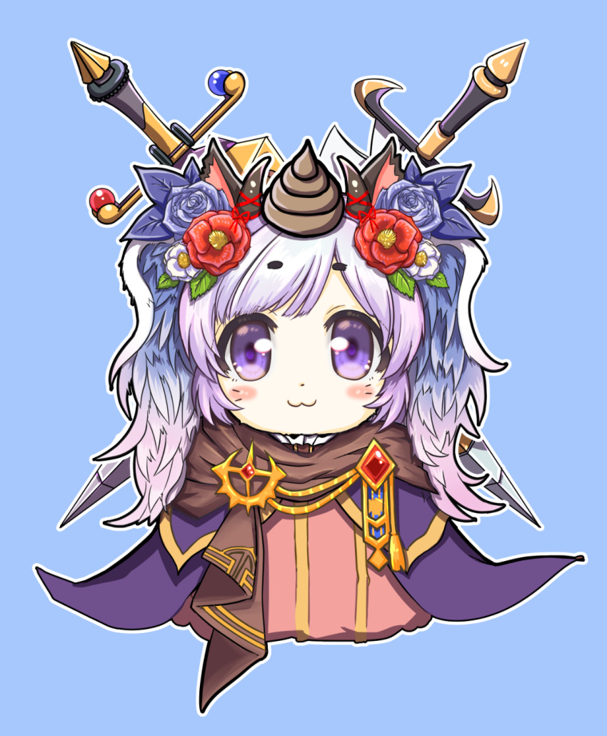 1girl, :3, animal_ears, blue_background, blue_flower, blue_rose, blush, capelet