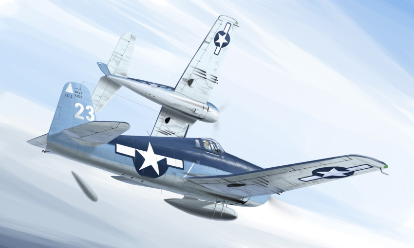 aircraft, airplane, external_fuel_tank, f6f_hellcat, flying, helmet, highres, military