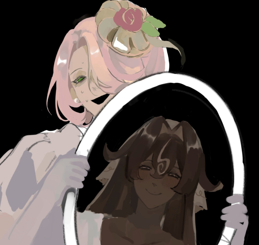 2girls, black_forest_cookie, colored_skin, cookie_run, cookie_run:_kingdom, dark-skinned_female, dark_skin, green_eyes