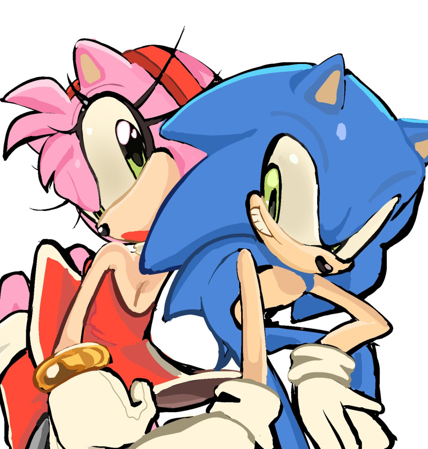 1boy, 1girl, :o, amy_rose, animal_ears, animal_nose, blue_fur, bracelet
