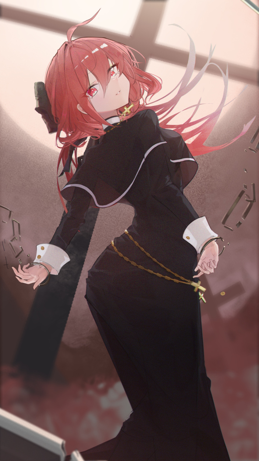 1girl, ahoge, black_capelet, black_dress, bracelet, breasts, brown_dust_(series), brown_dust_2