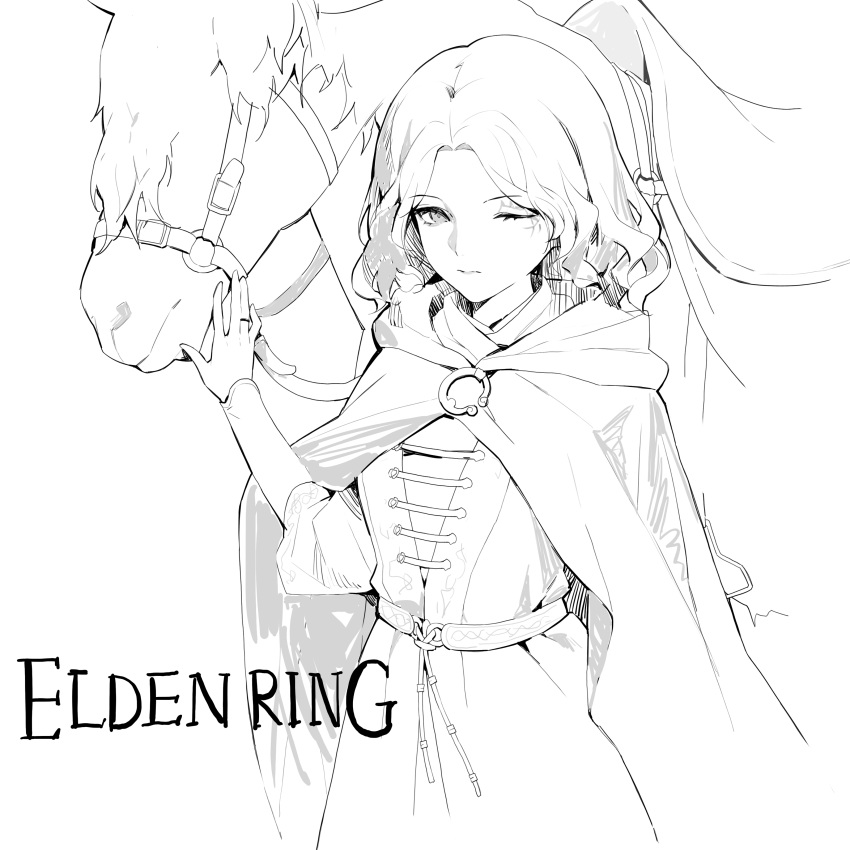 absurdres, cloak, elden_ring, facial_tattoo, highres, hood, hooded_cloak, horse