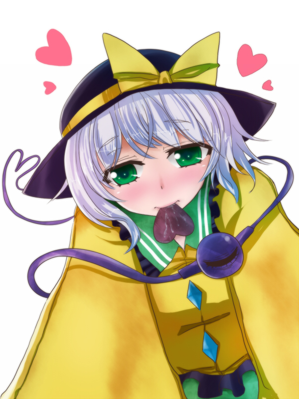chocolate, chocolate_heart, green_eyes, green_hair, hat, heart, heart_of_string, komeiji_koishi