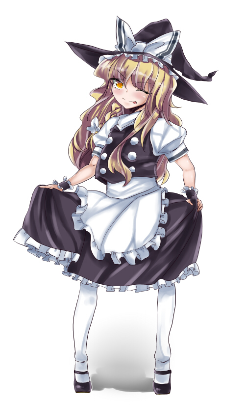 ;p, ;q, blonde_hair, hat, kirisame_marisa, long_hair, niwatori_gunsou, side_ponytail