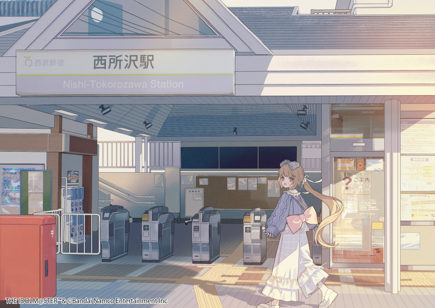 1girl, absurdres, blue_bow, blue_jacket, blunt_bangs, bow, brown_eyes, brown_hair