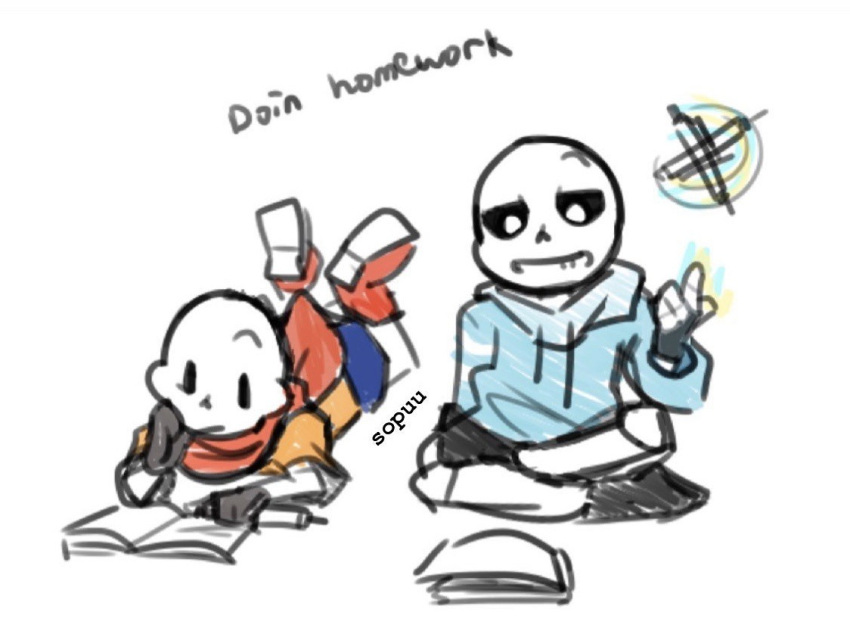 2021, 2boys, 2d, aged_down, artist_name, black_shorts, blue_hoodie, blue_shorts