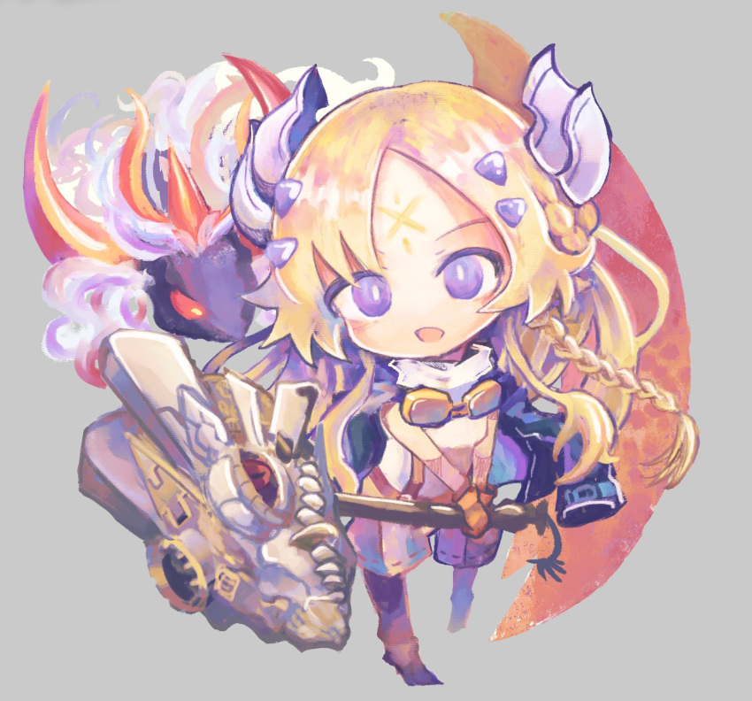1girl, albaz_(yu-gi-oh!), albion_the_shrouded_dragon, blonde_hair, blue_eyes, chibi, dragon, duel_monster
