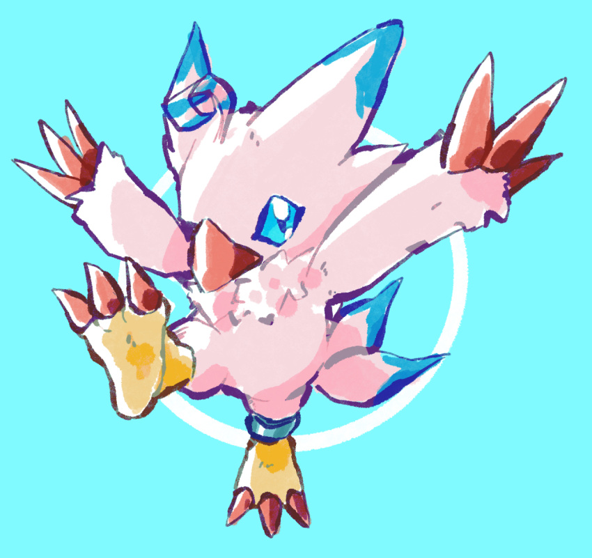 blue_background, blue_eyes, claws, digimon, digimon_(creature), feathers, highres, no_humans