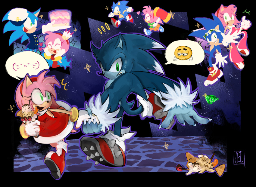 amy_rose, amy_rose_(riders), animal_ears, black_border, blue_fur, blue_hair, boots, border