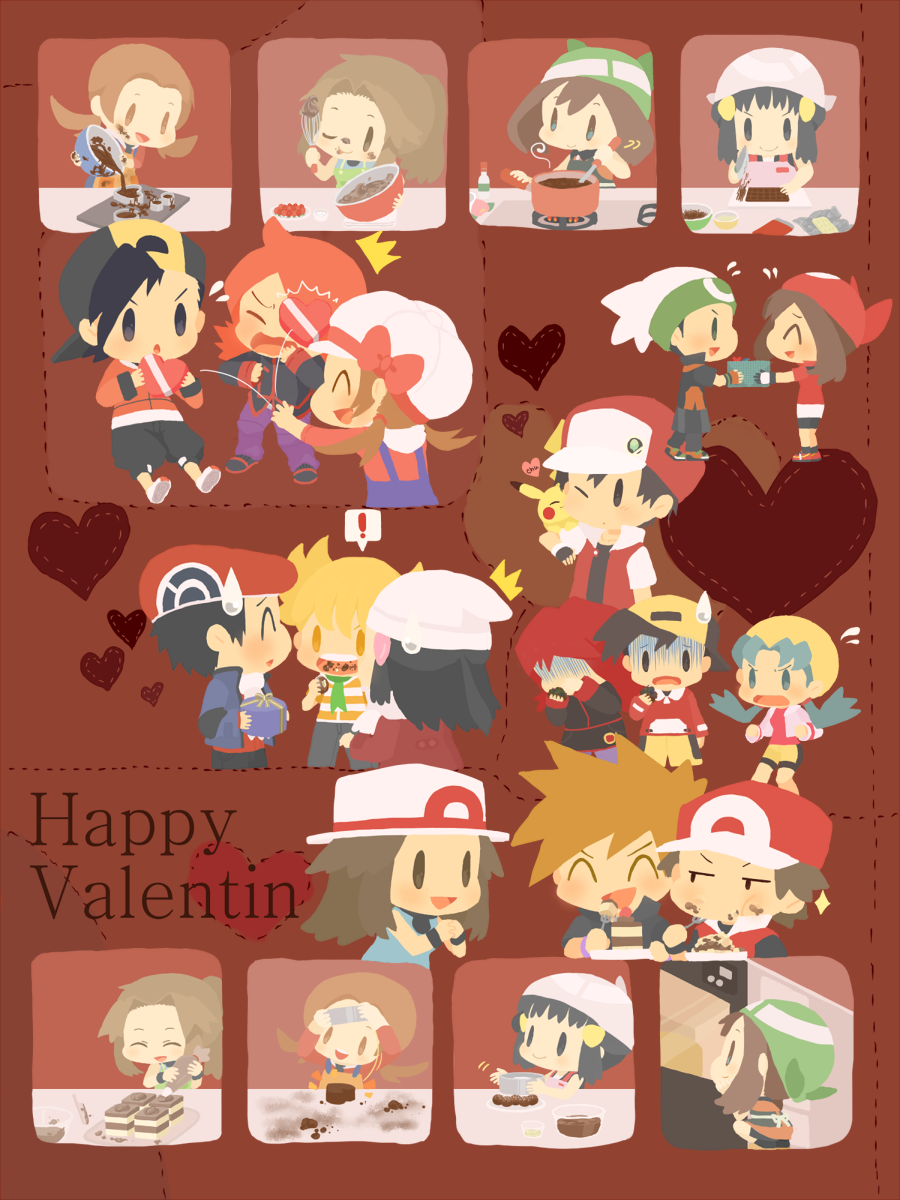 >:o, /\/\/\, 5girls, 7boys, :o, ^_^, alternate_costume, alternate_hairstyle