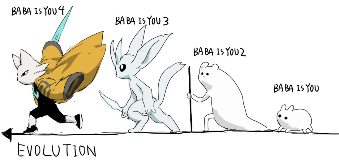 baba_(baba_is_you), baba_is_you, cat, chinese_commentary, commentary, evolutionary_line, holding, holding_sword