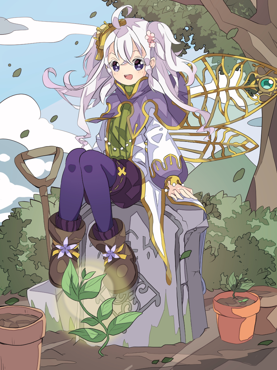 1girl, ahoge, aromage_jasmine, aromaseraphy_jasmine, black_eyes, blush, boots, brown_boots