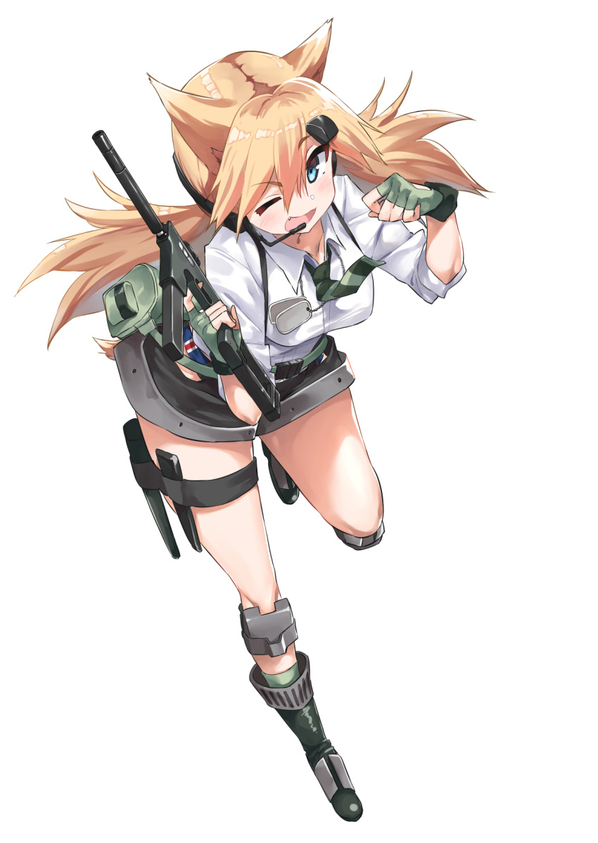 1girl, ;d, animal_ears, black_shorts, blonde_hair, blue_eyes, blush, boots