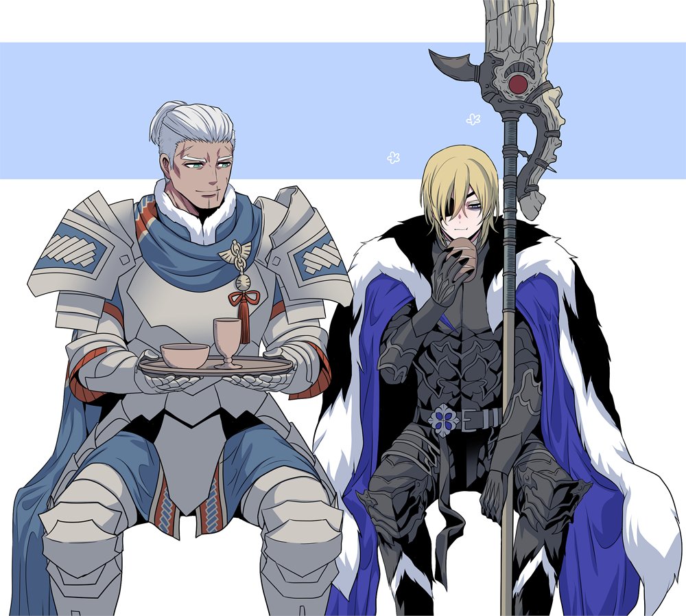 2boys, areadbhar_(fire_emblem), arm_up, armor, armored_gloves, armored_legwear, arms_up, belt
