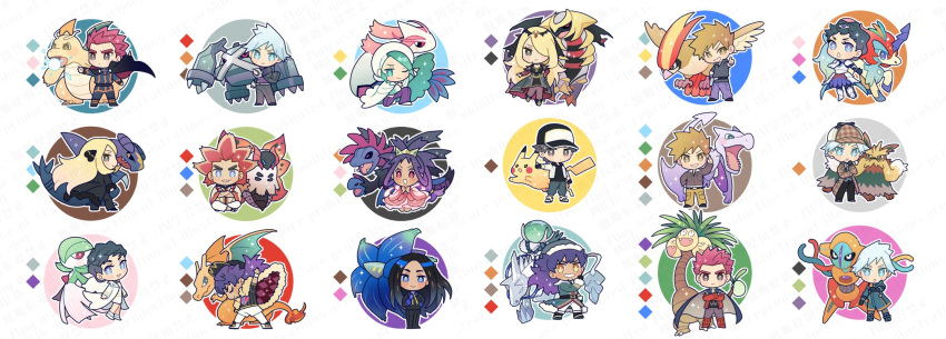 4girls, 6+boys, aerodactyl, alder_(pokemon), alolan_exeggutor, arm_up, armor, belt