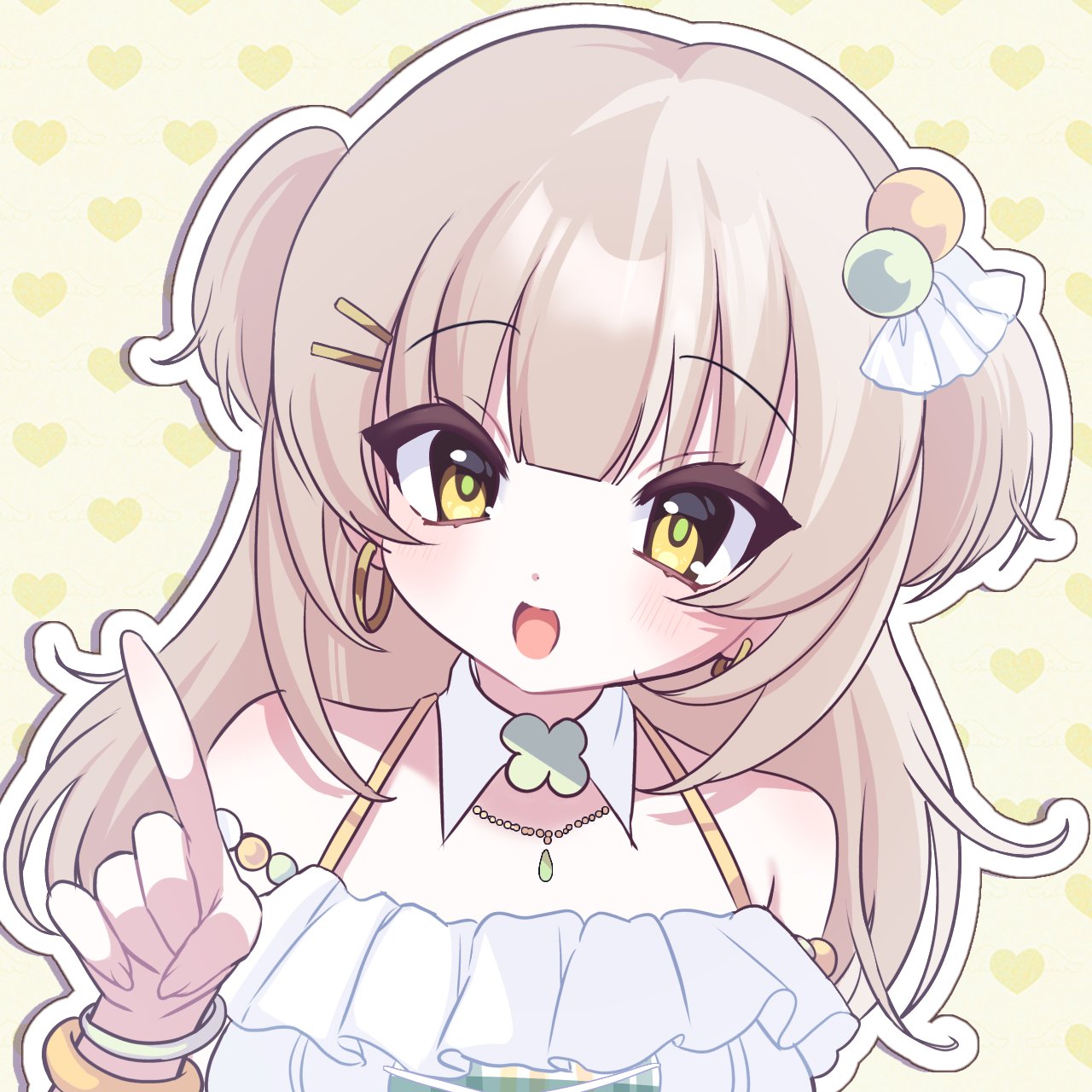 1girl, armlet, bare_shoulders, bead_armlet, blonde_hair, blunt_bangs, borrowed_character, bracelet