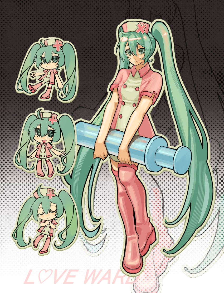 1girl, @_@, absurdres, aqua_eyes, aqua_hair, chibi, collared_dress, dress