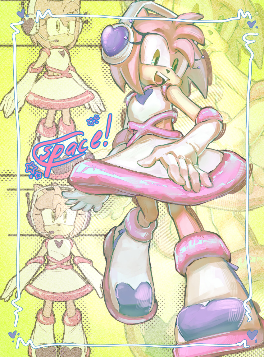 1girl, :d, absurdres, alternate_costume, amy_rose, animal_ears, animal_nose, dress