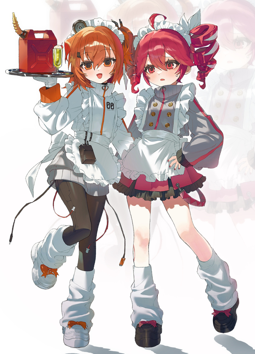2girls, a.i._voice, absurdres, adachi_rei, ahoge, apron, black_pantyhose, black_shoes
