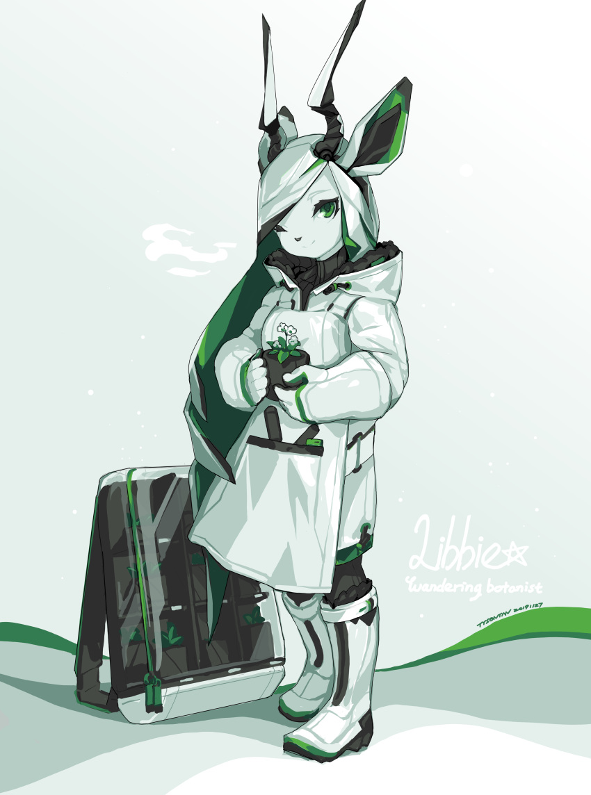 1girl, 2019, absurdres, apron, arabian_oryx, backpack, bag, black_leggings