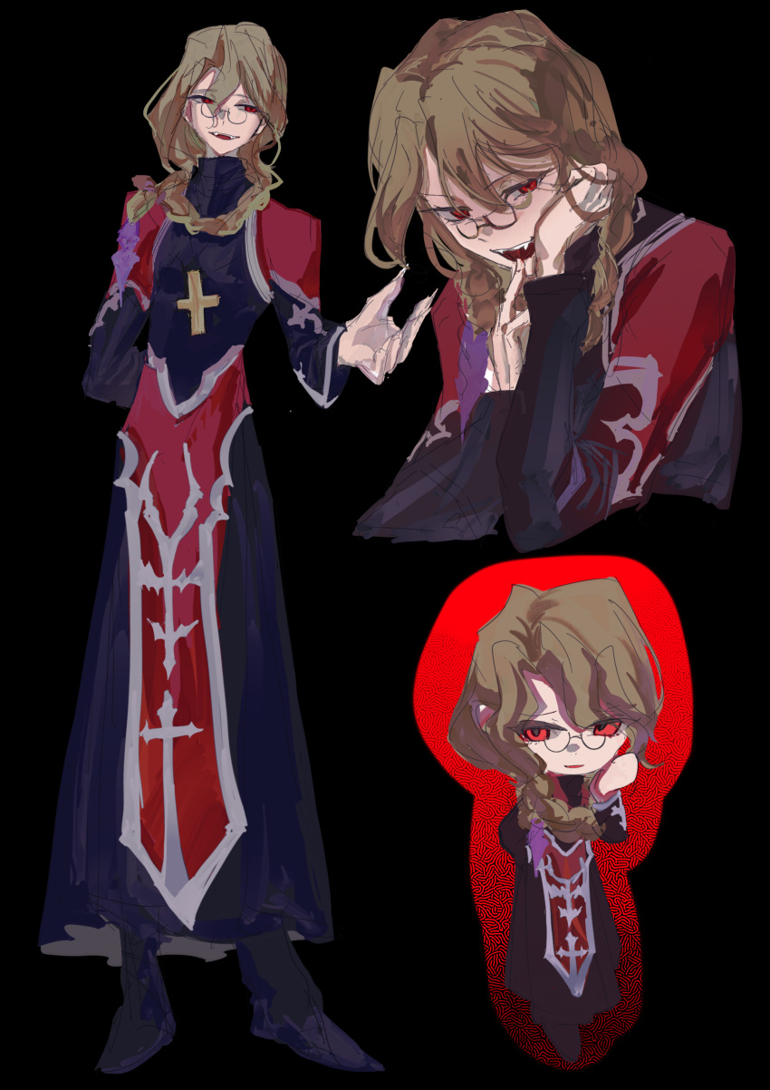1boy, absurdres, arm_behind_back, black_background, blonde_hair, blood, blood_on_face, braid