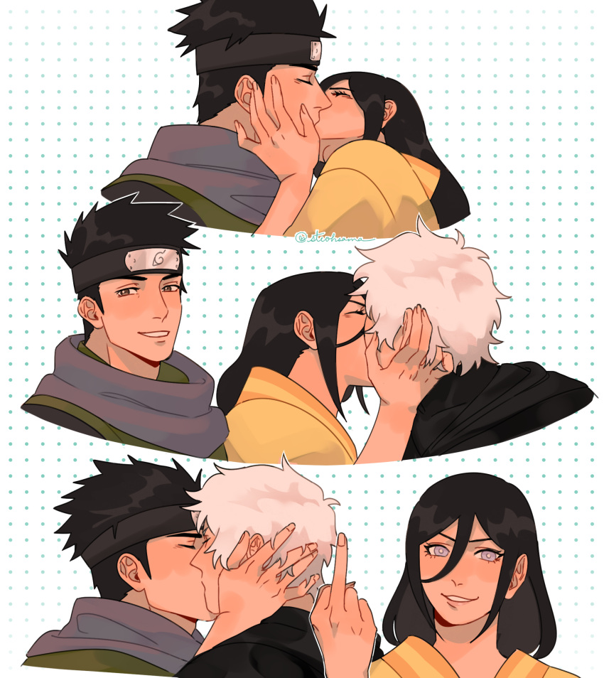 1girl, 2boys, bisexual_male, black_hair, black_headband, boruto:_naruto_next_generations, brown_eyes, commentary