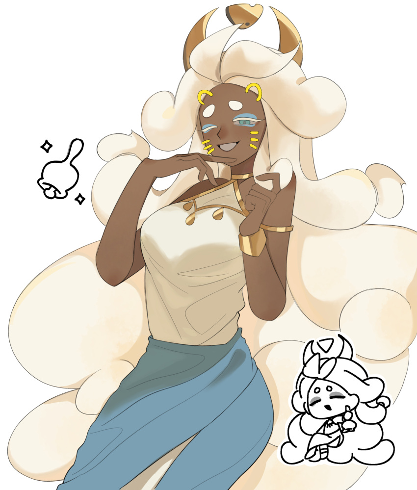 1girl, absurdres, cookie_run, cookie_run:_kingdom, dark-skinned_female, dark_skin, dress, gold_trim