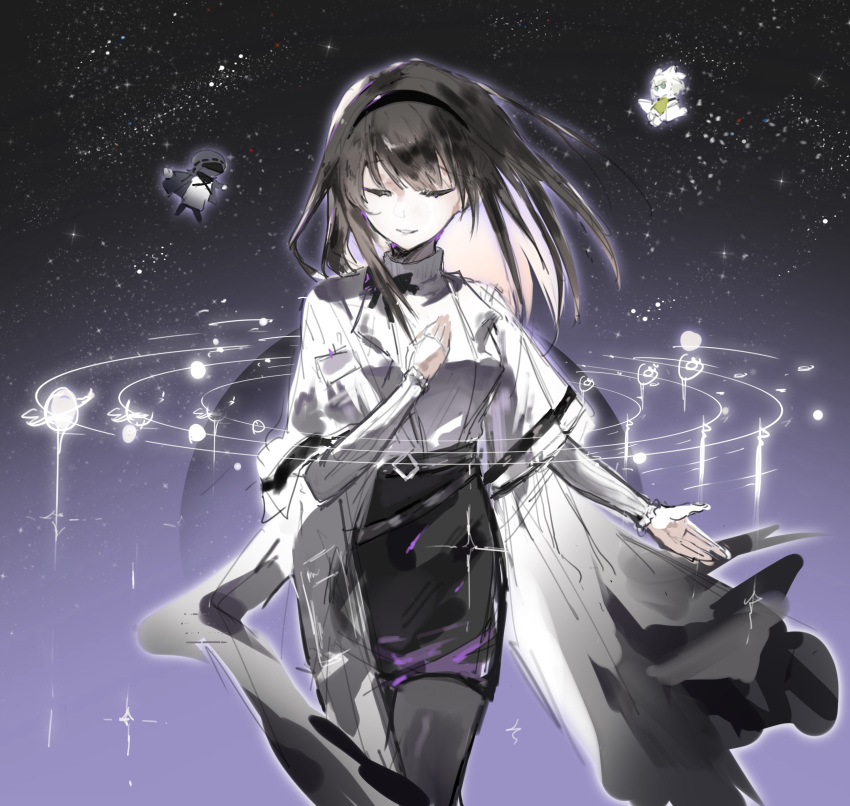 1girl, absurdres, arknights, black_hair, black_hairband, black_pantyhose, black_skirt, chibi