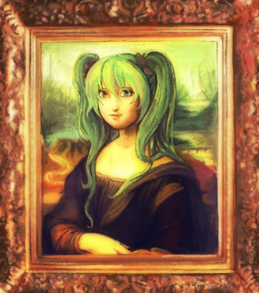 1girl, black_shirt, border, closed_mouth, commentary, doriansrooms, english_commentary, fine_art_parody