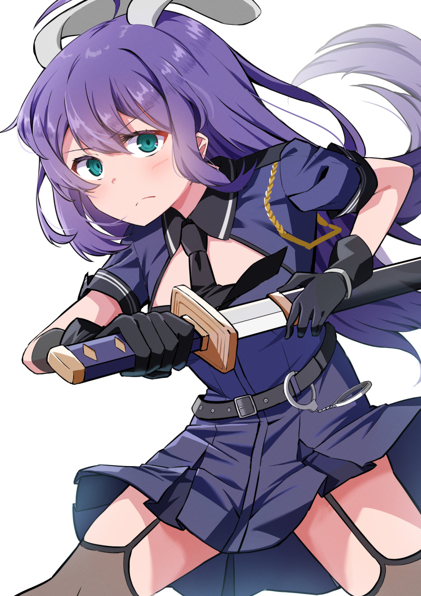 1girl, animal_ear_fluff, animal_ears, belt, black_belt, black_gloves, bunny_police, closed_mouth