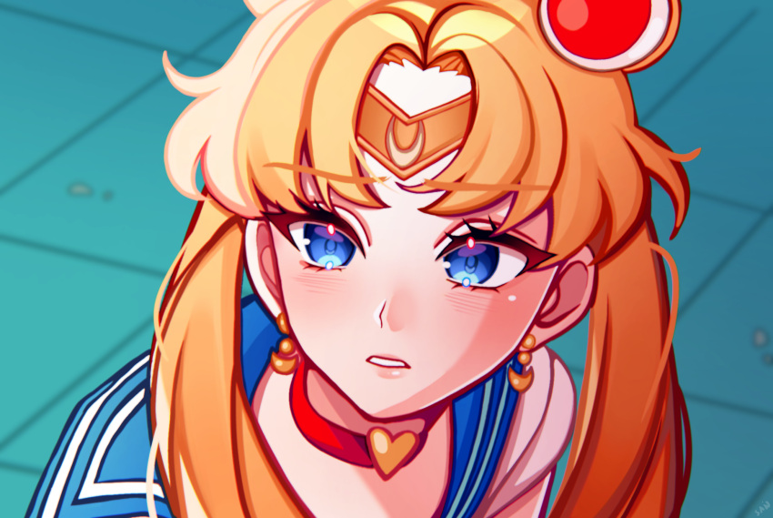 1girl, bishoujo_senshi_sailor_moon, blonde_hair, blue_eyes, chiisaisan, choker, earrings, highres