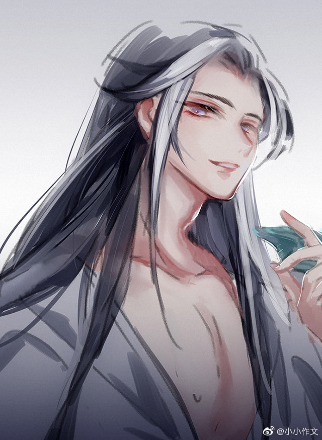 1boy, black_hair, chinese_clothes, chinese_commentary, collarbone, grey_hanfu, grey_robe, hand_up